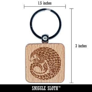 Curled Cute Pangolin Engraved Wood Square Keychain Tag Charm