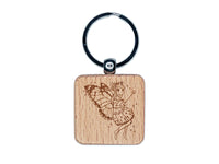 Cute Butterfly Pixie Fairy Girl Engraved Wood Square Keychain Tag Charm