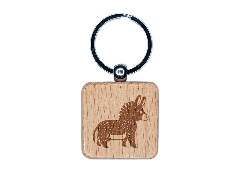 Cute Chubby Donkey Mule Engraved Wood Square Keychain Tag Charm