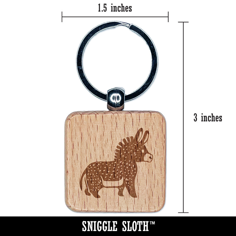 Cute Chubby Donkey Mule Engraved Wood Square Keychain Tag Charm