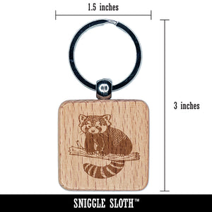 Cute Little Red Panda Engraved Wood Square Keychain Tag Charm