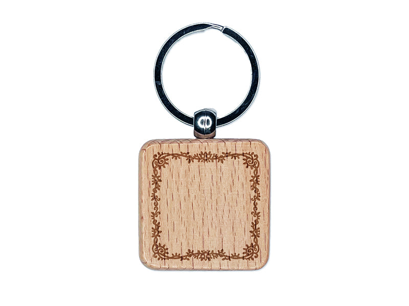 Decorative Ivy Frame Engraved Wood Square Keychain Tag Charm