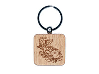 Elegant Koi Fish Engraved Wood Square Keychain Tag Charm