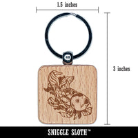 Elegant Koi Fish Engraved Wood Square Keychain Tag Charm