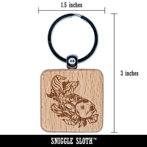 Elegant Koi Fish Engraved Wood Square Keychain Tag Charm