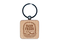 Farm Fresh Egg Basket Engraved Wood Square Keychain Tag Charm