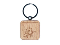 Flirty Anime Manga Girl with Empty Speech Text Bubble Engraved Wood Square Keychain Tag Charm