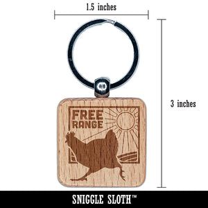 Free Range Chicken Running Engraved Wood Square Keychain Tag Charm