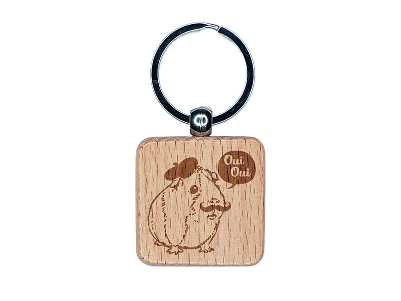 French Guinea Pig Oui Oui Engraved Wood Square Keychain Tag Charm