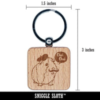 French Guinea Pig Oui Oui Engraved Wood Square Keychain Tag Charm