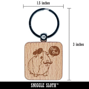 French Guinea Pig Oui Oui Engraved Wood Square Keychain Tag Charm