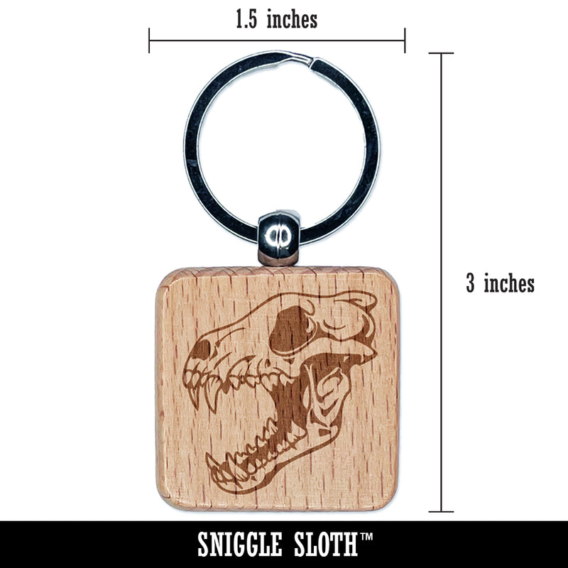 Gray Wolf Skull Engraved Wood Square Keychain Tag Charm
