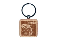 Grumpy Pug Heck Engraved Wood Square Keychain Tag Charm