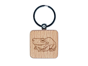 Happy Little Tree Frog Engraved Wood Square Keychain Tag Charm