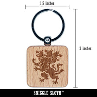 Heraldic Cerberus Three Headed Dog Engraved Wood Square Keychain Tag Charm