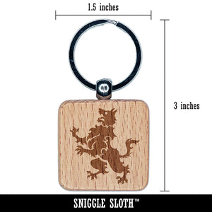 Heraldic Wolf Engraved Wood Square Keychain Tag Charm