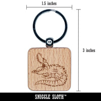 Hungry Crocodile Alligator Engraved Wood Square Keychain Tag Charm