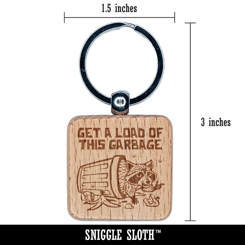 Insulting Garbage Raccoon Trash Can Panda Engraved Wood Square Keychain Tag Charm
