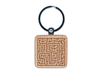 Labyrinth Maze Puzzle Game Engraved Wood Square Keychain Tag Charm