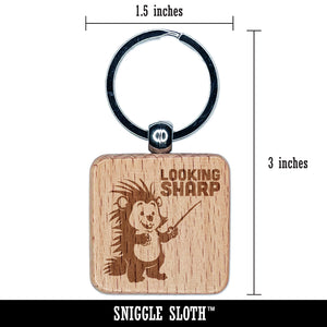 Looking Sharp with Cute Porcupine Engraved Wood Square Keychain Tag Charm