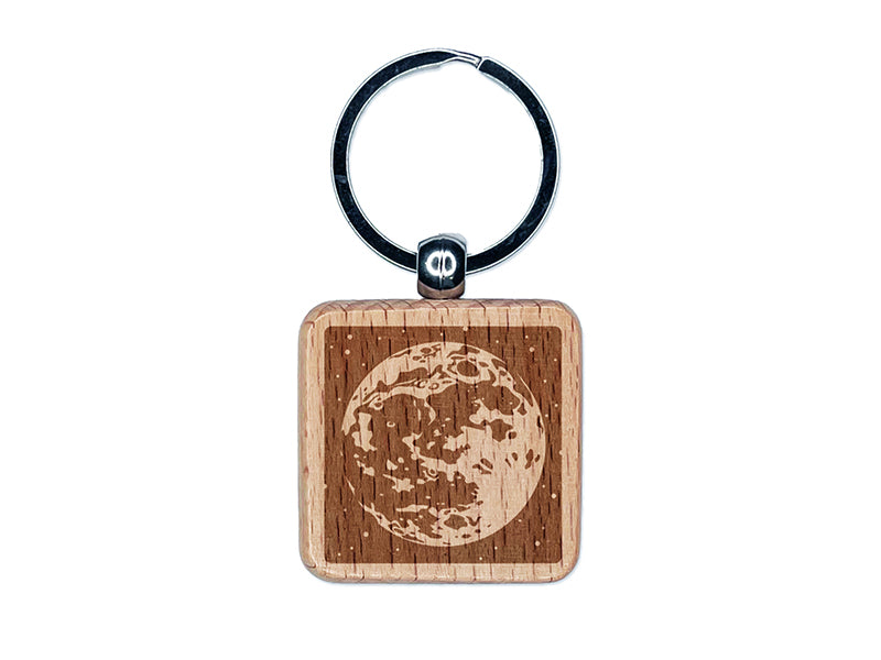 Moon in the Night Sky with Stars Space Astronomy Engraved Wood Square Keychain Tag Charm