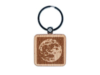 Moon in the Night Sky with Stars Space Astronomy Engraved Wood Square Keychain Tag Charm