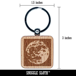 Moon in the Night Sky with Stars Space Astronomy Engraved Wood Square Keychain Tag Charm
