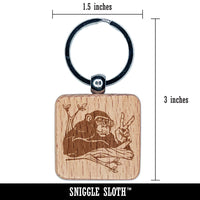 Peace Loving Bonobo Chimpanzee Engraved Wood Square Keychain Tag Charm