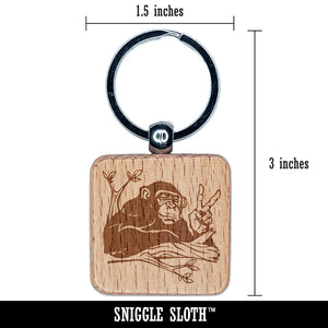 Peace Loving Bonobo Chimpanzee Engraved Wood Square Keychain Tag Charm