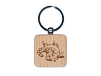 Playful Cat Rolling Around Engraved Wood Square Keychain Tag Charm