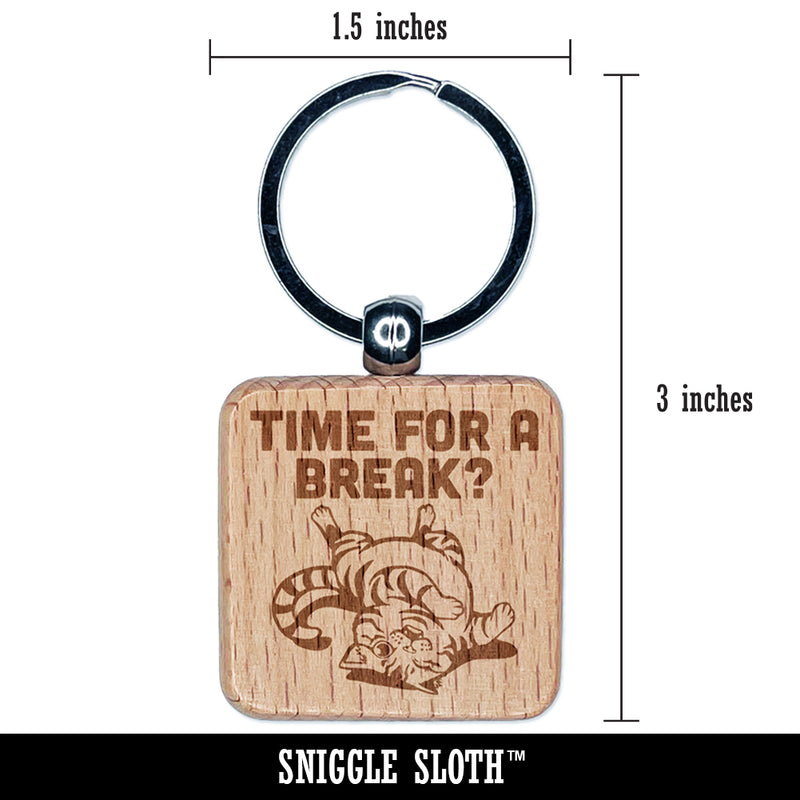 Playful Cat Time for a Break Nap Engraved Wood Square Keychain Tag Charm