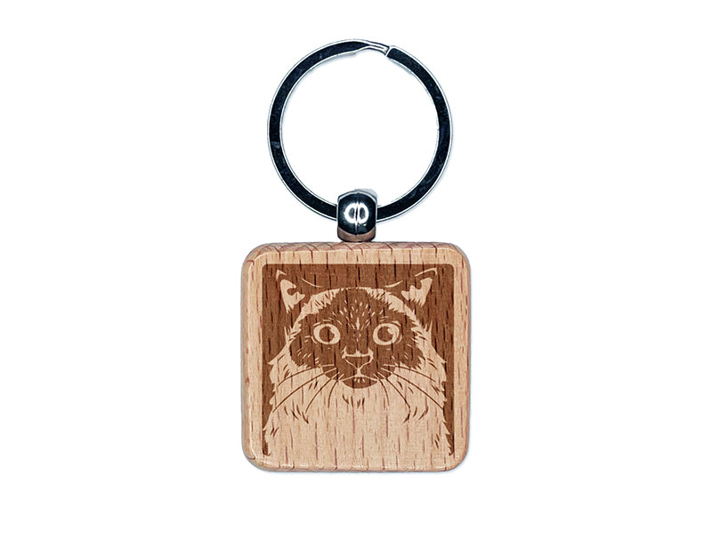 Pretty Siamese Cat Engraved Wood Square Keychain Tag Charm