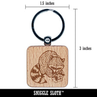 Raccoon Washing Hands Engraved Wood Square Keychain Tag Charm