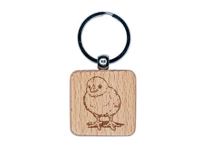 Realistic Baby Chick Chicken Engraved Wood Square Keychain Tag Charm