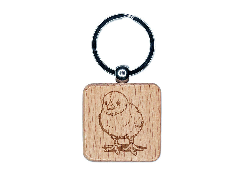 Realistic Baby Chick Chicken Engraved Wood Square Keychain Tag Charm