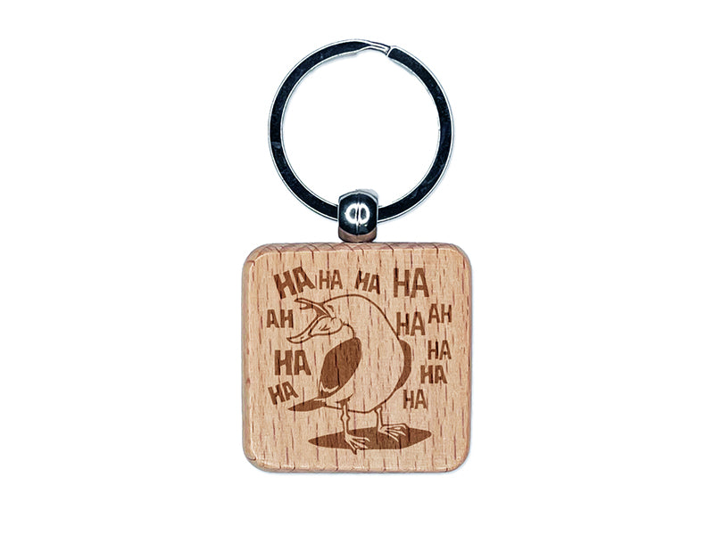 Seagull Laughing Out Loud Engraved Wood Square Keychain Tag Charm