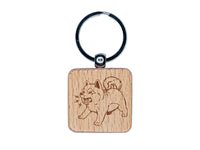 Shiba Inu Puppy Dog Barking Engraved Wood Square Keychain Tag Charm