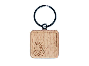 Sleepy Kitty Says with Blank Speech Bubble Engraved Wood Square Keychain Tag Charm