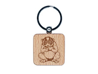 Slow Loris Eating Grapes Engraved Wood Square Keychain Tag Charm