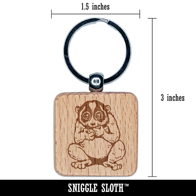 Slow Loris Eating Grapes Engraved Wood Square Keychain Tag Charm