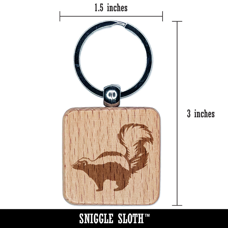 Smelly Striped Skunk Engraved Wood Square Keychain Tag Charm