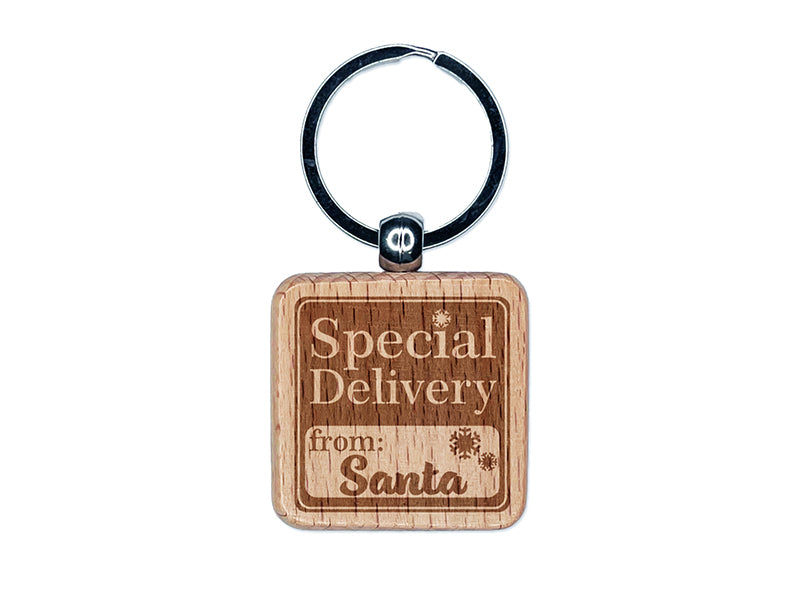 Special Delivery from Santa Christmas Engraved Wood Square Keychain Tag Charm