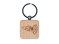 Spotted Guppy Fish Engraved Wood Square Keychain Tag Charm