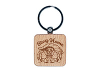 Stay Home Hermit Crab Engraved Wood Square Keychain Tag Charm