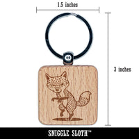 Suspicious and Sneaky Fox Engraved Wood Square Keychain Tag Charm