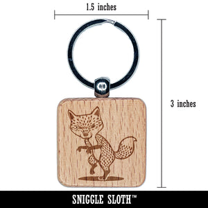 Suspicious and Sneaky Fox Engraved Wood Square Keychain Tag Charm