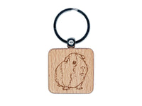 Sweet Guinea Pig Engraved Wood Square Keychain Tag Charm