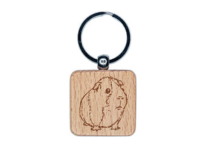 Sweet Guinea Pig Engraved Wood Square Keychain Tag Charm