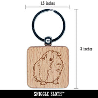 Sweet Guinea Pig Engraved Wood Square Keychain Tag Charm