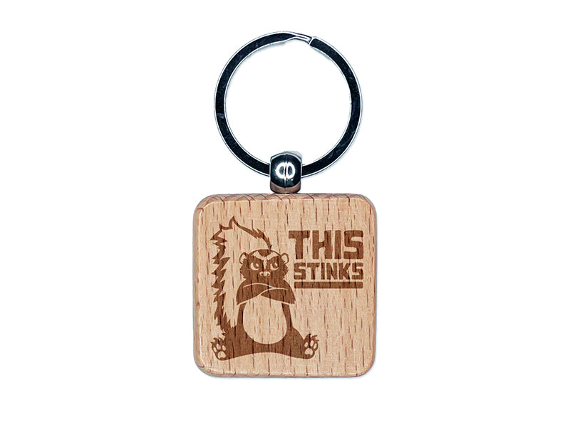 This Stinks Says the Grumpy Skunk Engraved Wood Square Keychain Tag Charm